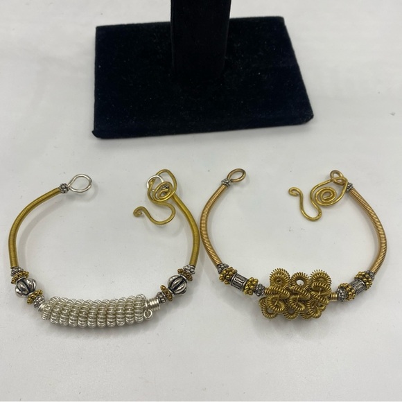 Boho Bracelet artisan handmade of copper and silver coiled on spring 6.5” - Picture 3 of 7